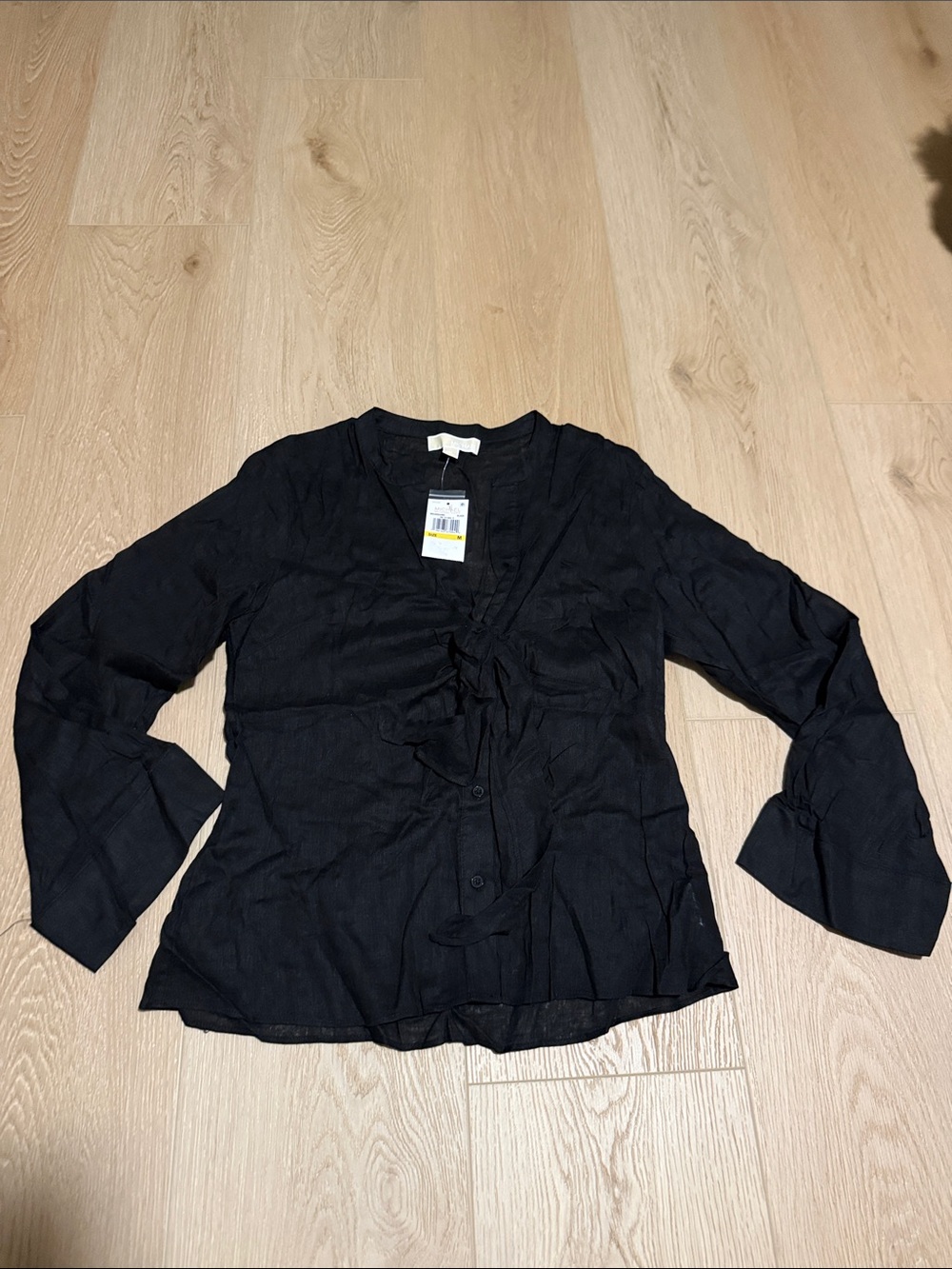 Michael Kors Black Linen Bow-Front Blouse
